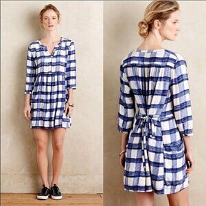 Anthropologie Maeve Devery Shirt Dress Blue White Plaid Gingham Women's Small